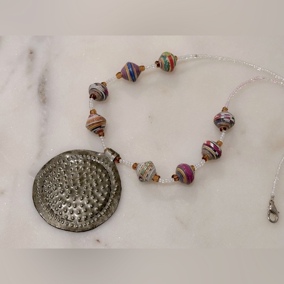 Handmade Artisan Paper Bead Necklace - Picture 1 of 6